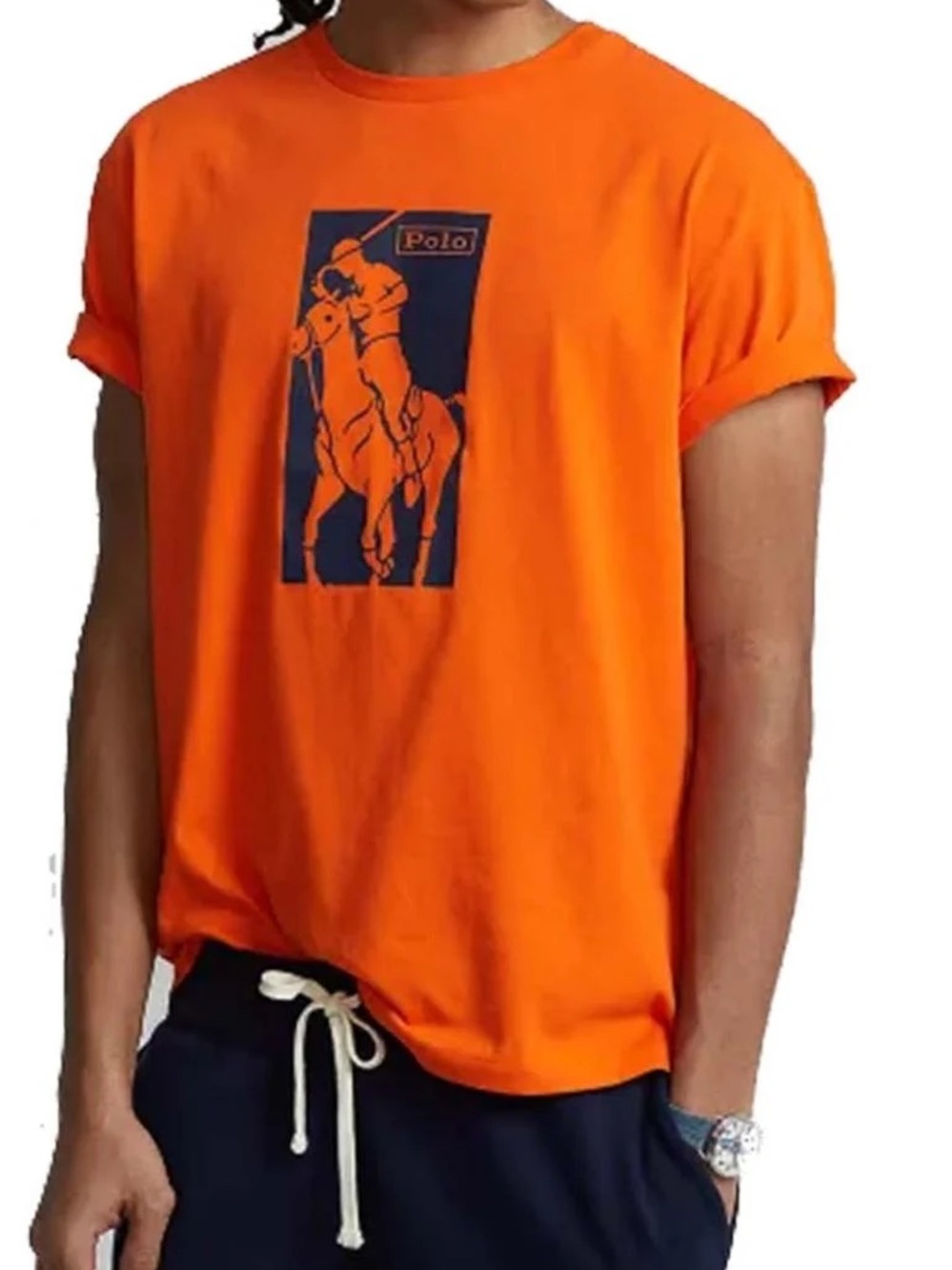 Ralph Lauren Classic Orange Short Sleeve Tee with Navy Polo Graphic XXL TALL NEW